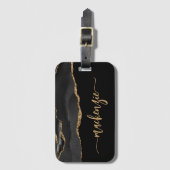 Étiquette À Bagage Personalized Black Gold Agate Signature (Devant Vertical)