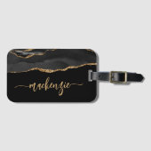 Étiquette À Bagage Personalized Black Gold Agate Signature (Devant Horizontal)