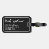 Étiquette À Bagage Personalized Family Name in Elegant Script Black (Dos horizontal)