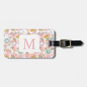 Étiquette À Bagage Personalized Letter Tea Bookish Cat Traveler Pink (Devant horizontal)