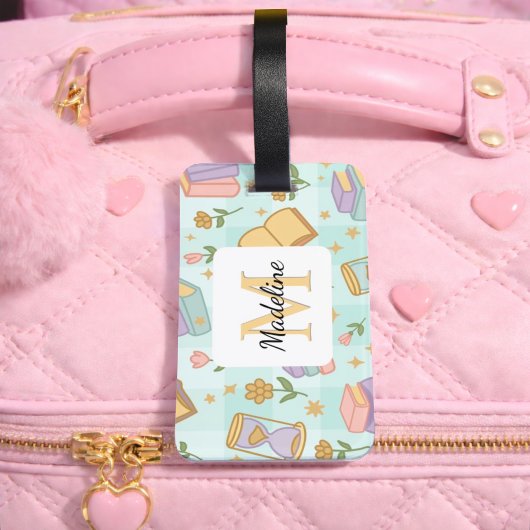 Étiquette À Bagage Personalized Magic Books Girl Mint Green School