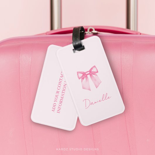 Étiquette À Bagage Personalized Modern Elegant Pink Bow