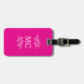 Étiquette À Bagage Personalized Monogram Initials Botanical Leaf Pink (Devant horizontal)