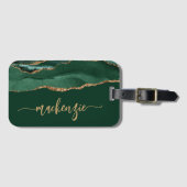 Étiquette À Bagage Personalized Signature Emerald Green Gold Agate (Devant Horizontal)