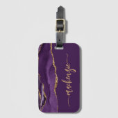 Étiquette À Bagage Personalized Signature Purple Gold Agate (Devant Vertical)