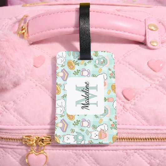 Étiquette À Bagage Personalized Tea Bookish Cats Girl Mint Green