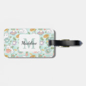 Étiquette À Bagage Personalized Tea Bookish Cats Girl Mint Green (Dos horizontal)