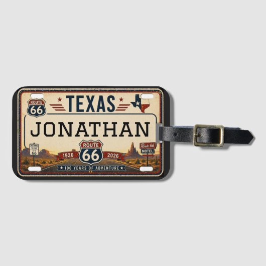 Étiquette À Bagage Personalized Texas Route 66 Design (Devant Horizontal)