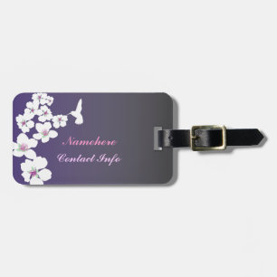 Étiquette À Bagage Personnalisable : Colibri et fleur sur le pourpre