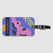 Étiquette À Bagage Personnalisable Violet Kitty Chat & Matisse Feuill (Devant Horizontal)