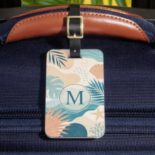 Étiquette À Bagage Personnalisé Beige Turquoise Vert Abstrait Tropica