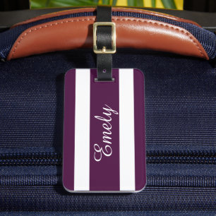 Étiquette À Bagage Personnalisé Elegant Purple Striped Nom du Motif