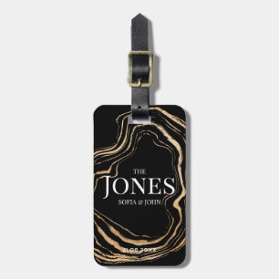 Étiquette À Bagage Personnalisé Moderne Elégant Noir Or Nouveau marié