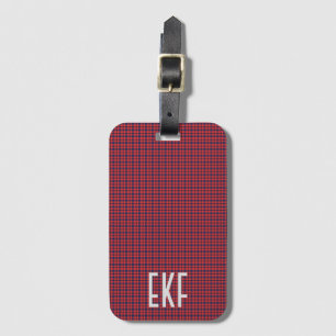 Étiquette À Bagage Personnalisé Monogramme Rouge et bleu Plaid