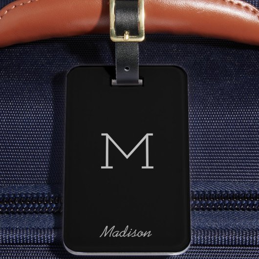 Étiquette À Bagage Personnalisé Monogramme tendance noir gris personn