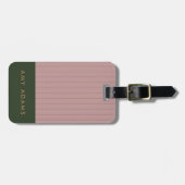 Étiquette À Bagage Personnalisé Pink Khaki Gold Stripe Élégant (Devant horizontal)