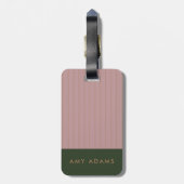 Étiquette À Bagage Personnalisé Pink Khaki Gold Stripe Élégant (Dos Vertical)