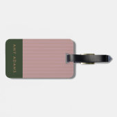 Étiquette À Bagage Personnalisé Pink Khaki Gold Stripe Élégant (Dos horizontal)