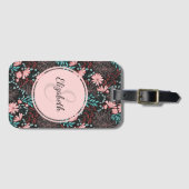 Étiquette À Bagage Personnalisé rose et Turquoise floral foncé (Devant Horizontal)