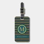 Étiquette À Bagage Personnalisé Turquoise vert jaune Motif Chevron no (Devant Vertical)