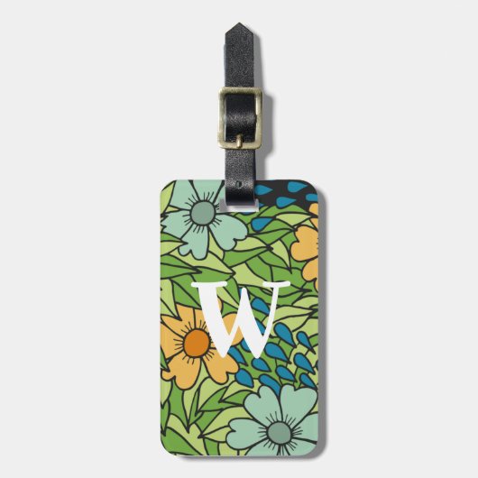 Étiquette À Bagage Personnaliser Fleurs Rétro Large Échelle Multicolo (Devant Vertical)