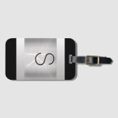 Étiquette À Bagage Personnaliser les initiales, noir blanc, acier bro (Devant Horizontal)