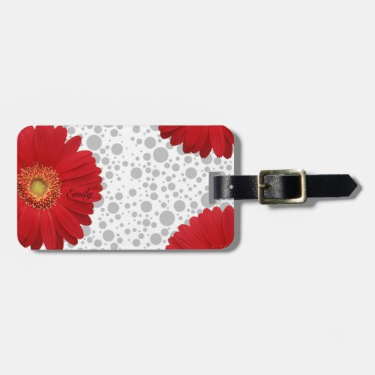 Étiquette À Bagage Personnaliser Polka Dot Red Daisy (Devant horizontal)