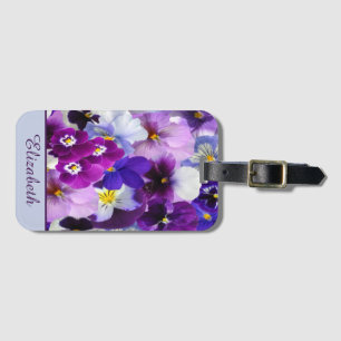 Étiquette À Bagage Personnaliser Purple Bleu Blanc Panser Floral Flow