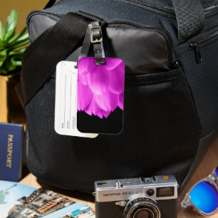 Étiquette À Bagage Pétales de fleurs rose vif sur fond noir
