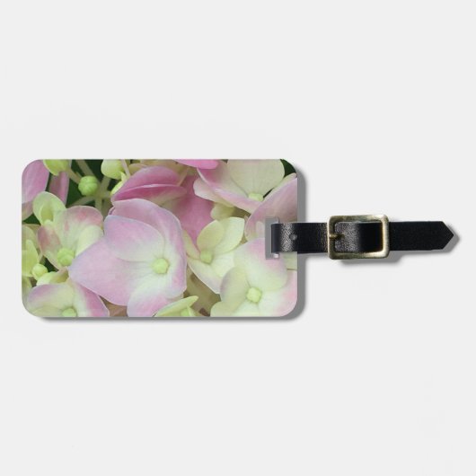 Étiquette À Bagage Pétales d'hydrangée rose et blanc antique (Devant horizontal)