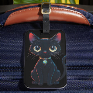 Étiquette À Bagage Petit Chat Noir Effrayant