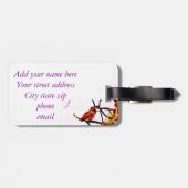 Étiquette À Bagage Petit colibri bronze, or, rouge et violet (Dos horizontal)