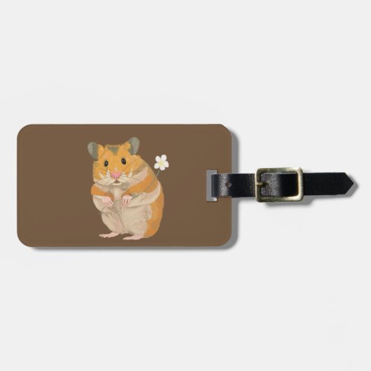 Étiquette À Bagage Petit Hamster mignon tenant une fleur (Devant horizontal)