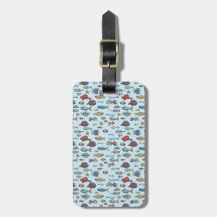 Étiquette À Bagage Petit motif de poissons colorés sur fond bleu