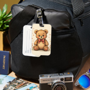 Étiquette À Bagage Petit ours brun mignon adorable avec cravate