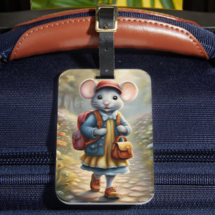 Étiquette À Bagage Petit souris en route pour l'école,