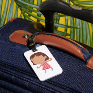 Étiquette À Bagage Petite Fille Fantaisiste en Robe Rayée Rose