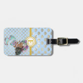 Étiquette À Bagage Petite Sirène Noire Balances Bleues Monogrammes Fi (Devant horizontal)