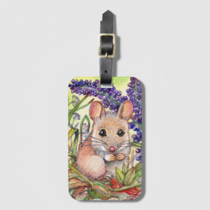 Étiquette À Bagage Petite souris et fleurs violettes