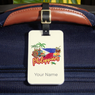 Étiquette À Bagage Philippines Vintage Tarsier Drapeau Palm Souvenir