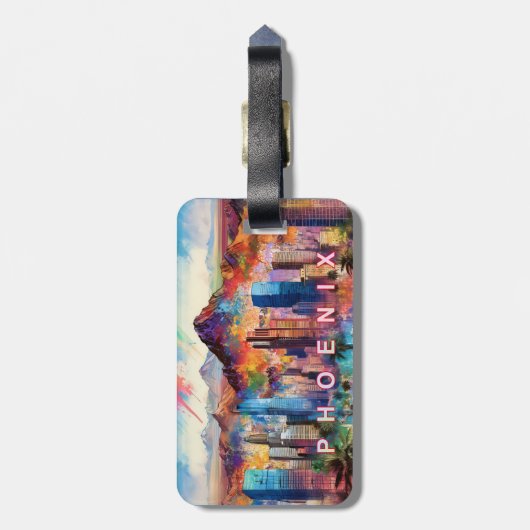 Étiquette À Bagage Phoenix Skyline Art Abstrait (Dos Vertical)