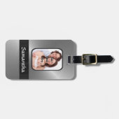 Étiquette À Bagage Photo de coutume de gris argenté (Devant horizontal)