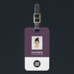 Étiquette À Bagage Photo de l'employé, Code barre, Logo, Nom<br><div class="desc">Personnalisez facilement cette étiquette de bagage personnalisée avec photo, code de la barre d'analyse et logo de l'entreprise. Un design d'entreprise simple en couleur violet grimace entièrement personnalisable en tailles avant et arrière, fontes sans-serif basiques et modernes et un look professionnel et clair. Idéal pour les employés Gadgets de voyage...</div>