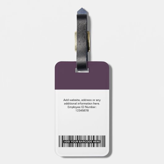 Étiquette À Bagage Photo de l'employé, Code barre, Logo, Nom (Dos Vertical)