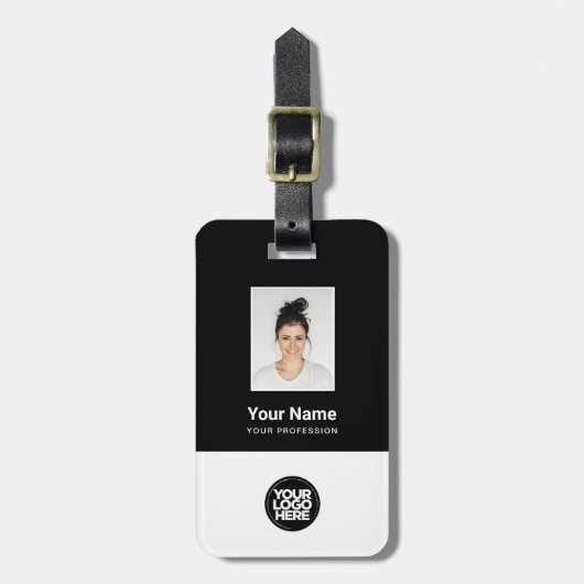 Étiquette À Bagage Photo de l'employé, Code barre, Logo, Nom (Devant Vertical)