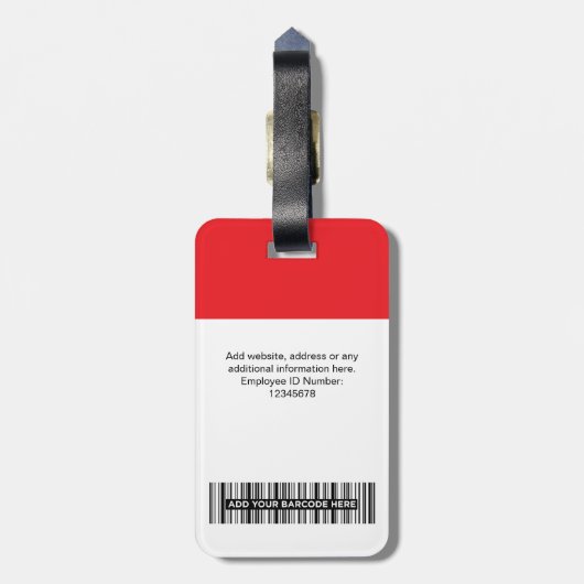 Étiquette À Bagage Photo de l'employé, Code barre, Logo, Nom (Dos Vertical)