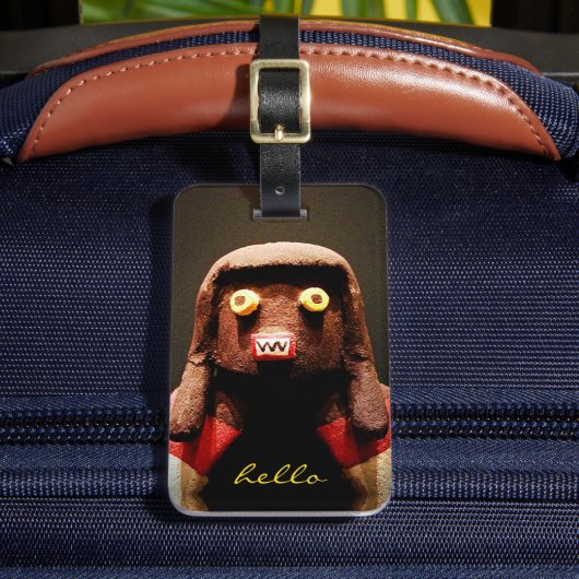 Étiquette À Bagage Photo de visage de poupée Kachina Script Hello Gra (Insitu Rectoal 2)