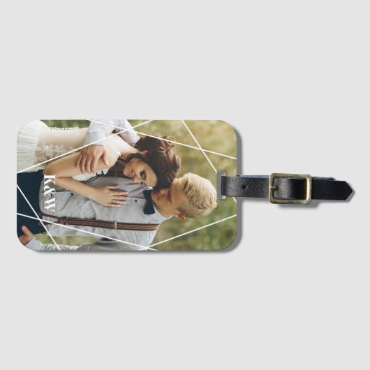 Étiquette À Bagage Photo et monogramme modernes (Devant Horizontal)