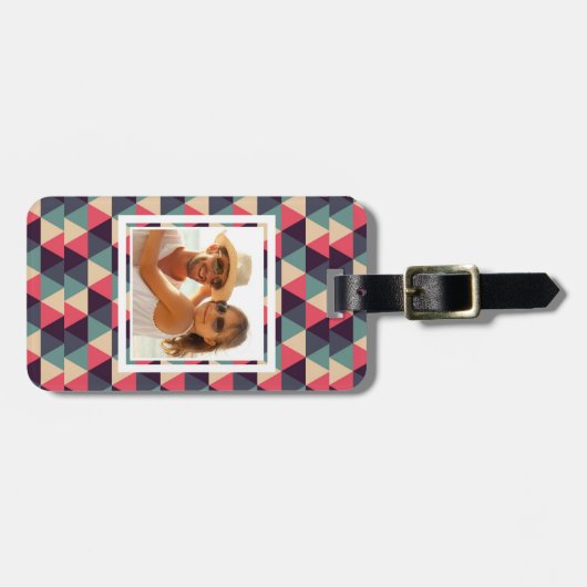 Étiquette À Bagage Photo faite sur commande Teal et motif rose de (Devant horizontal)