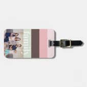 Étiquette À Bagage Photo moderne rose, vert, Brown rayé (Devant horizontal)